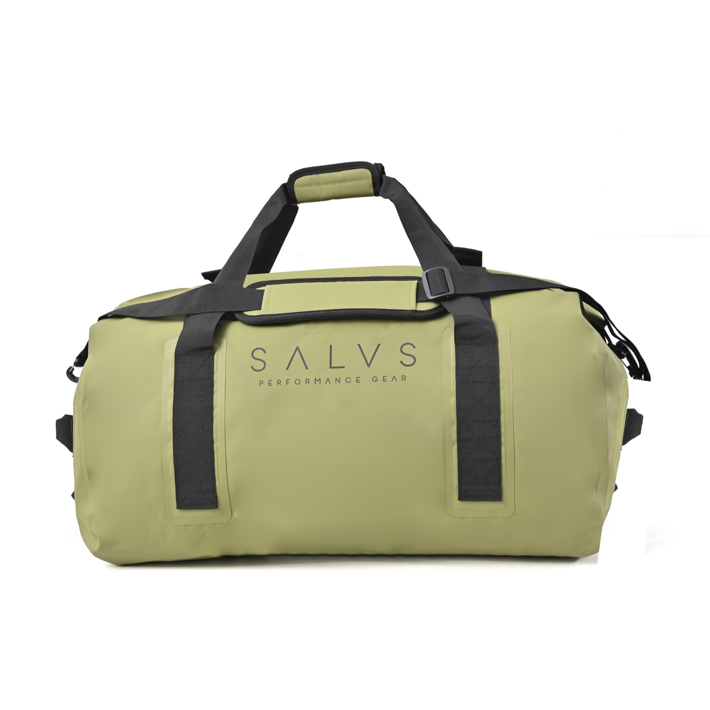 Olive SALVS 60L roll-top duffel, front view
